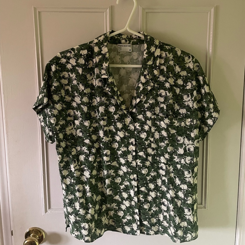 Frank & Oak Orange Pattern Camp Collar Shirt